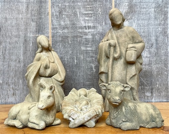 Nativity figures made of sandstone, 5 pieces, Christmas decoration, Christ Child, rustic, high-quality furnishings, house & garden, interior decoration