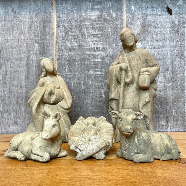 Krippenfiguren aus Sandstein, 5 Teile, weihnachtliche Dekoration, Christkind, rustikal, hochwertige Einrichtung, Haus & Garten,Innenraumdeko