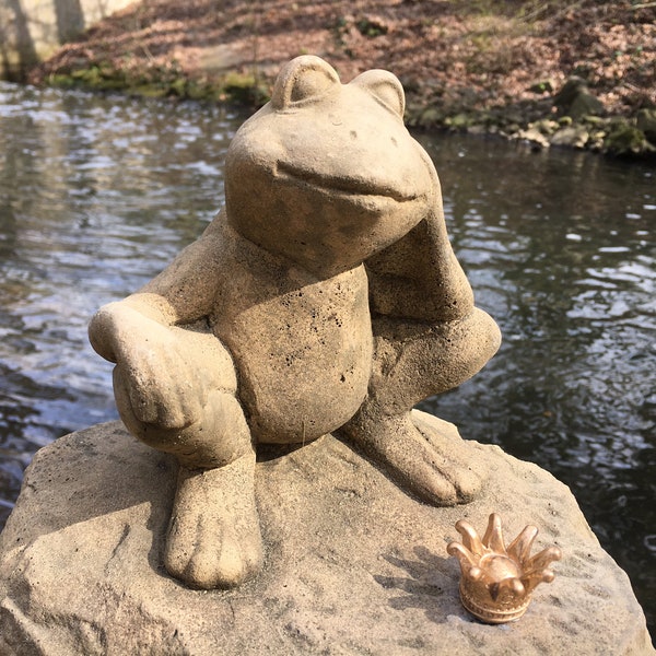 Froschkönig aus Sandstein, Gartendeko, Figur, groß, Teich,