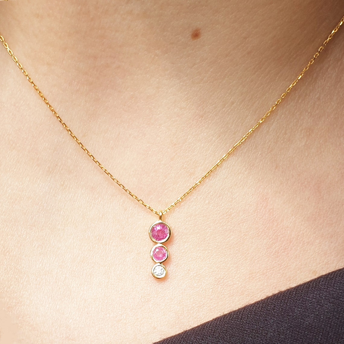 Handmade Pink Sapphire Diamond Pendant Necklace 14k Gold Pink | Etsy