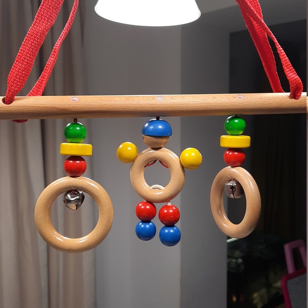 Vintage Wooden Baby Toy Active Baby Gymnastic Baby Carriage Hanging Toy