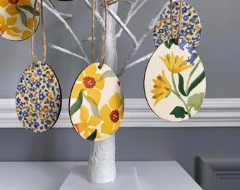 Emma Bridgewater Inspired, Wooden Easter Eggs Decorations, Set of 3 Wooden Spring Hanging Decoration, Easter Tree, Twig Tree Decorations.