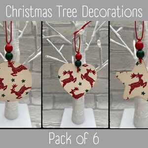 Emma Bridgewater Reindeer Hanging Xmas Decorations, Star Circle & Heart, Set of 6 Wooden Twig Tree Decorations, Wooden Christmas Tree Decor.