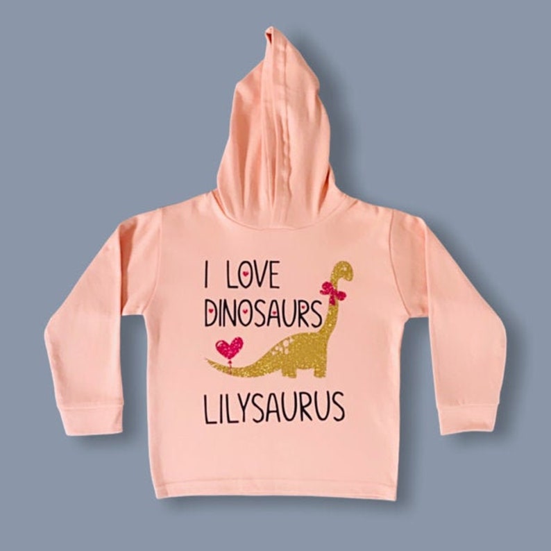 Personalised Girls Dinosaur Hoodie I Love Dinosaurs Pink Etsy