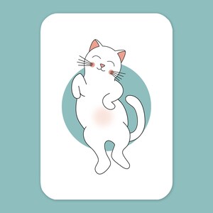 Cartolina - Mi vedono rotolare / Formato A6 / Illustrazione di un gatto bianco / Pancia in su, gatto felice!