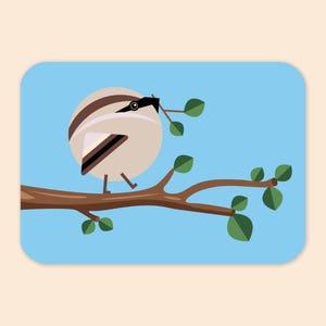 Kaart - De vastberaden mus | A6 -  10 x 15 cm. | Vogel illustratie | verhuizing postkaart | Nieuw huis ansichtkaart | Nest bouwen | Lente