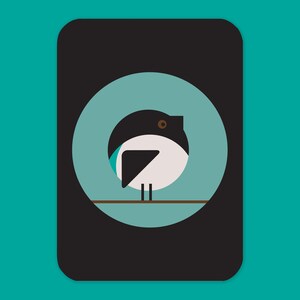 Carte postale Pie | Format A6 | Carte de voeux d'oiseau | Design graphique moderne | Illustration de dessin animé | Nature Faune | Oiseau noir