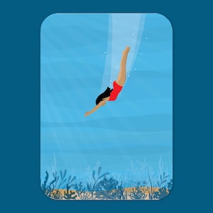 Postkarte - Tauch ein! | Größe A6 | Ozean Illustration | Taucheranzug | Blaue Wasser-Schwimmer | Sommer Meer | Schwimmen im offenen Wasser