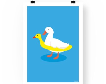 Duck with Duck Floatie Art Print - Quacking Wall Decor