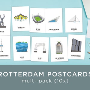 Postales de Róterdam, paquete múltiple de 10 unidades, tamaño A6, tarjetas de felicitación, ilustraciones de apodos de Róterdam, edificios holandeses