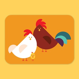 carte postale Famille de poulet | Format A6 | carte nouveau-né | Illustration de poulet | Carte de Pâques
