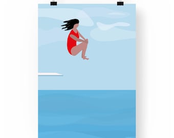 Cannonball Diver Giclée Print: Blue Ocean Illustration