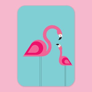 postales Flamant rose | Format A6 | Carte de voeux flamant rose | Illustration de flamant rose tropical | Dessin d'été