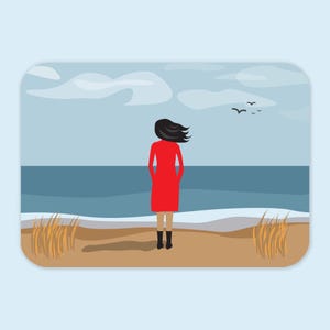 Cartolina - Uitwaaien / Formato A6 / Illustrazione oceano / Vento Acqua Sabbia Nuvole Spiaggia / Aria fresca / Testa lucida / Relax / Biglietto di auguri