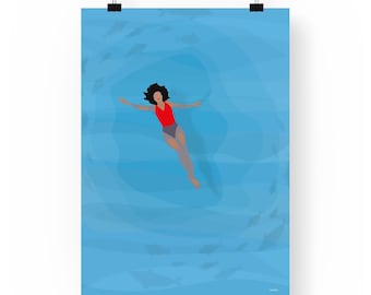 Floating Ocean Swimmer Giclée Art Print: Wild Swimming Illustration