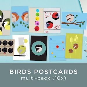 Paquete múltiple de 10 postales de pájaros / Tarjetas de felicitación A6 / Tarjetas con ilustraciones divertidas / Gorrión Grajilla Petirrojo Pinzón Carbonero común Urraca