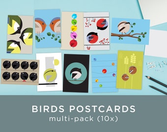 Kaarten - Vogels multi-pack 10x | A6 -  10 x 15 cm. postkaart | Illustratie ansichtkaarten | Mees Tuinvogel Zangvogel | Vogelliefhebber