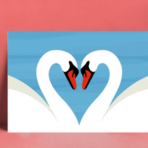 Postcard Swan Dance | A6 size | White Swans Greeting Card | Love Couple | Wildlife Nature | Animal Birds | Swanlake | Wedding Card | Heart