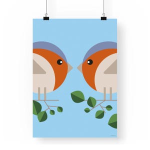 Roodborstjes poster | Roodborstje illustratie | Modern grafisch design | Tuinvogel natuur tekening | cartoon