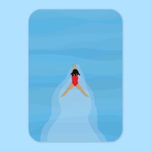 Cartão postal - Continue nadando | Tamanho A6 | Ilustração do oceano | Cartão de felicitações | Impressão artística pequena | Cartão de verão | Piscina | Nadador Água azul