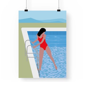 Cold Feet Art print | Giclée Art Print | Swimmer Illustration | Summer Drawing | Pool Swimming