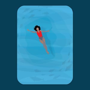 Kaart - Loslaten | A6 | Ocean Illustration | Wild Swimming | Blue Water Swimmer | Summer Sea Open Water Swimming