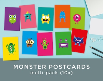 Postcard Monster multi-pack 10x | A6 Greeting Cards | Funny Illustration Cards | Kids room decoration | Child Party Invitations