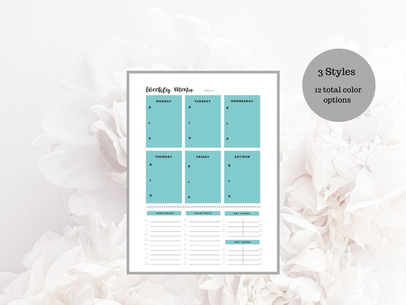 Menu Printable, Menu Pages, Menu List Printable Template, Organizational - Etsy