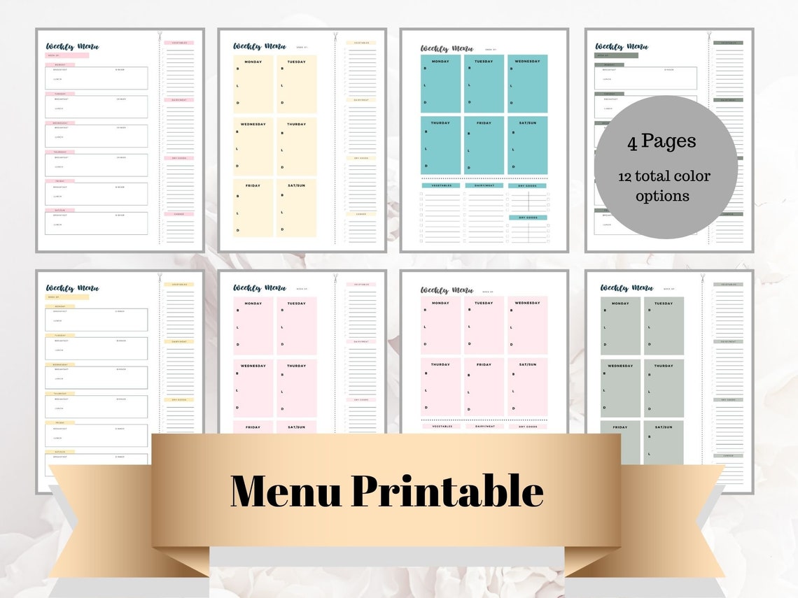 Menu Printable, Menu Pages, Menu List Printable Template, Organizational - Etsy