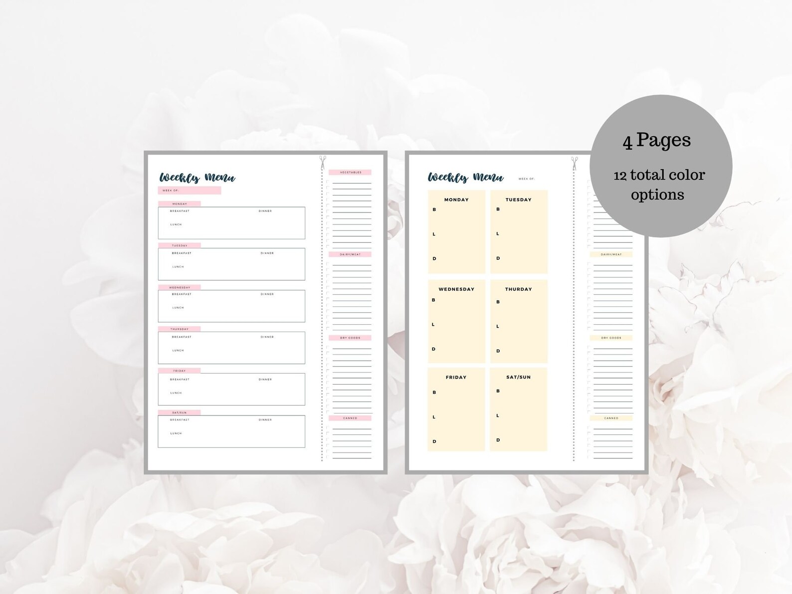 Menu Printable, Menu Pages, Menu List Printable Template, Organizational - Etsy