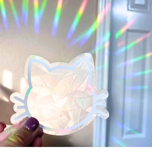 Cat Rainbow Decal, Sunshine Sticker, Rainbow Catcher, Crystal Sun Catcher, Sun Catcher, Rainbow Maker, Classroom Rainbow Teacher Gift