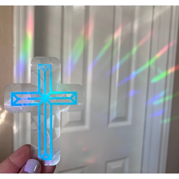 Cross Sunshine Rainbow Decal, Stain Glass Cross, Rainbow Catcher, Crystal Sun Catcher, Rainbow Sun Catcher, Rainbow Maker, Faith Sticker