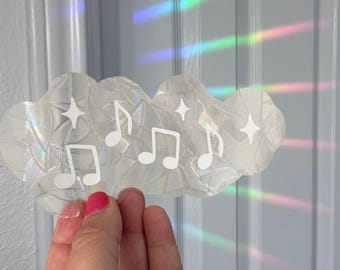 Music Notes Cloud Sun Catcher, Prismatic Window Vinyl Decal