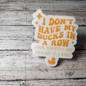 I Don&#39;t Have My Ducks in a Row I Have Squirrels and They Are at a Rave Sticker, Teacher Sticker, Mom Sticker, Cute Sticker, Trendy Sticker