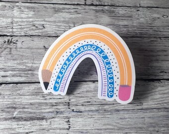 Pencil Rainbow Teacher Sticker, Weatherproof Vinyl