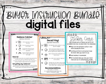 Decal Application Instructions, Sticker Care Card (Digital Download)