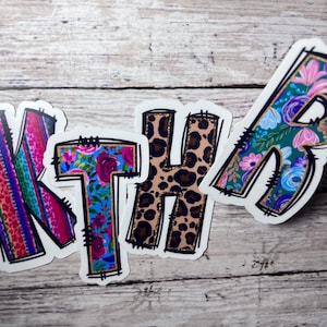 Pegatinas con letras, pegatinas con letras de leopardo, letras con flores, pegatinas con letras individuales con motivos florales, pegatinas con iniciales, pegatinas con nombres, pegatinas con monogramas