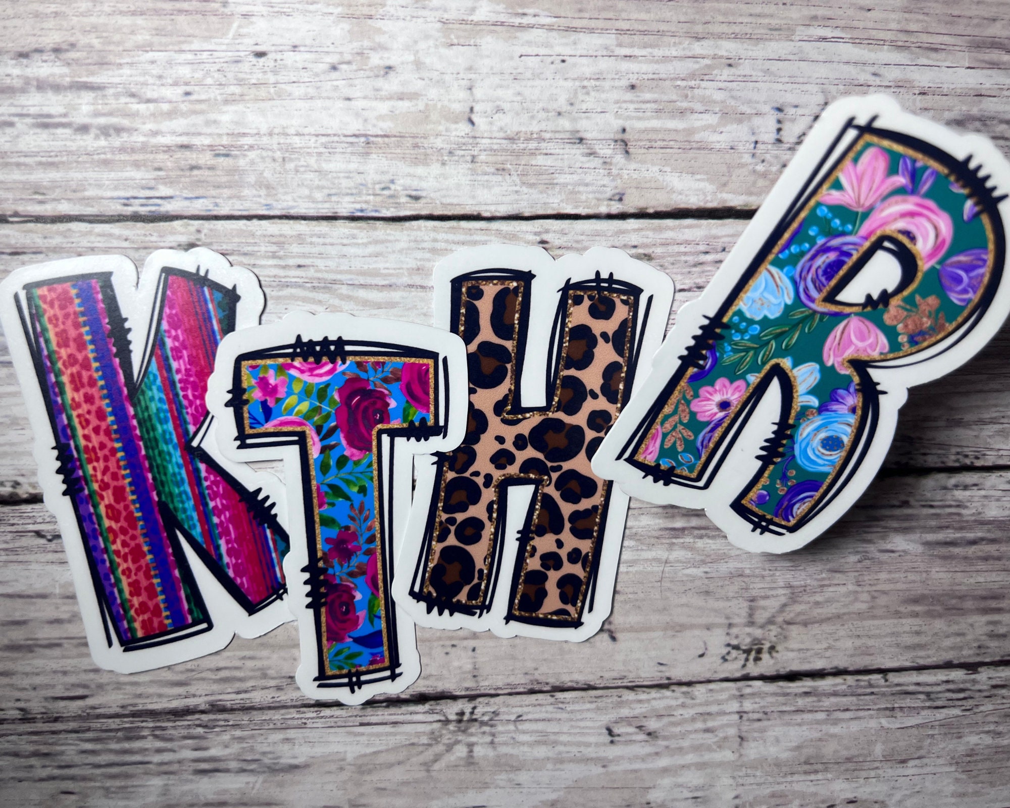 Letter Sticker, Leopard Letter Sticker, Flower Letters, Floral Single Letter Sticker, Initial Sticker, Name Sticker, Monogram Sticker