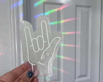 I Love You Sign Language, I Love You ASL, Rainbow Decal, Rainbow Catcher, Crystal Sun Catcher, Rainbow Sun Catcher, Rainbow Maker