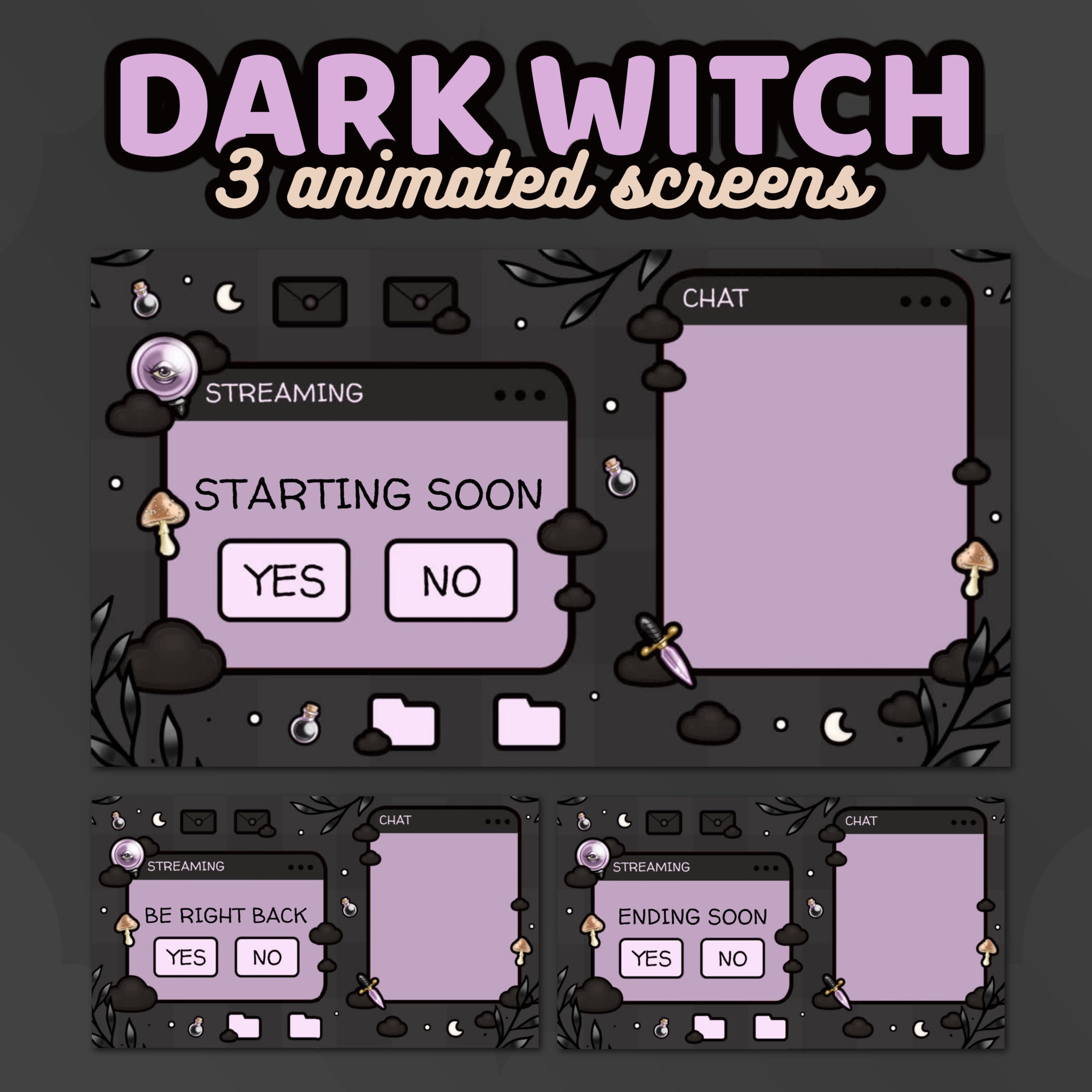 Dark Witch Stream Package Animated Screens, Customizable Overlays ...