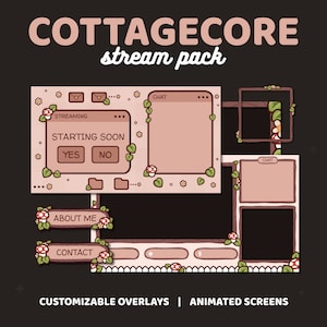 Cottagecore Stream Package | 3 Animated Screens, 3 Customizable Overlays, 8 Alerts, Banner, Offline Screen, 20 Panels | Cute Lofi | TWITCH