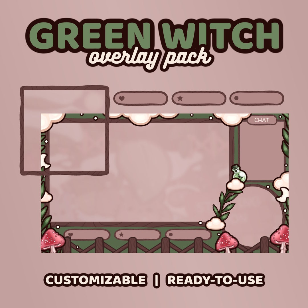 Green Witch Twitch Overlays 9 Premade Overlays Customizable Overlay ...