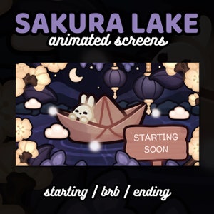 3x Animated Sakura Lake Twitch Screens | Aesthetic Celestial Bunny Japanese Cherry Blossom Cute Soft Kawaii | Starting Soon, BRB, Ending