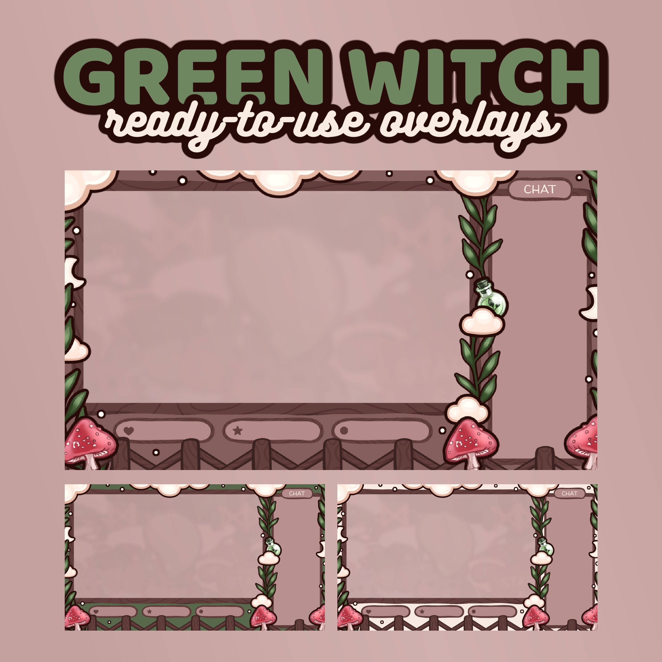 Customizeble Overlays Green Witch Twitch Overlays 9 Premade Overlays Customizable Overlay ...