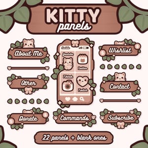22x Kitty Panels | Kawaii / Cute / Cozy / Cat / Kitten / Cottagecore / Stream Panels / Cottagecore Channel Aesthetic | TWITCH