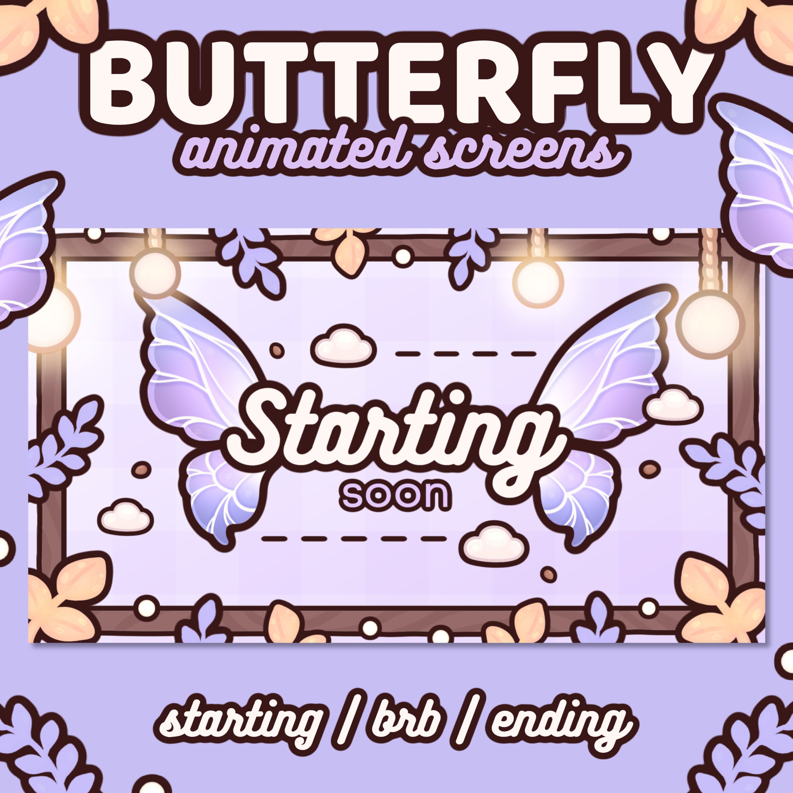 Stream Screen Butters Animated Butterfly Twitch Screens | Purple Stream Overlay (digital ...