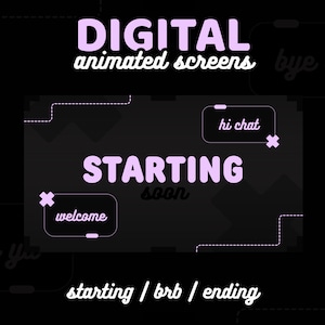 3x Animated Dark Digital Aesthetic Twitch Screens | Light Purple / Violet | Starting Soon, Be Right Back, Ending Soon