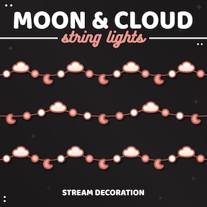 3x Cloud And Moon String Light Stream Decoration | Pink Stream Deco | Twinkle Lights | Vtuber Assets | Animated | TWITCH