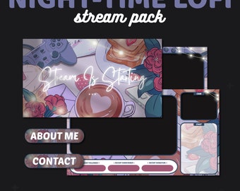 Paquete de transmisión estética Lofi: 3 pantallas animadas, 2 superposiciones, pantalla sin conexión, 12 paneles, 3 bordes de cámara web, banner de transmisión / TWITCH