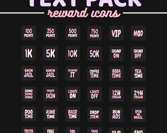 36x enorm pakket tekstbeloningspictogrammen / kanaalpuntbeloningspictogram | Roze/paars | Twitchstream